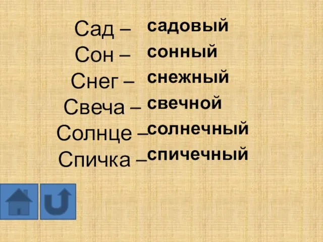 Сад – Сон – Снег – Свеча – Солнце – Спичка