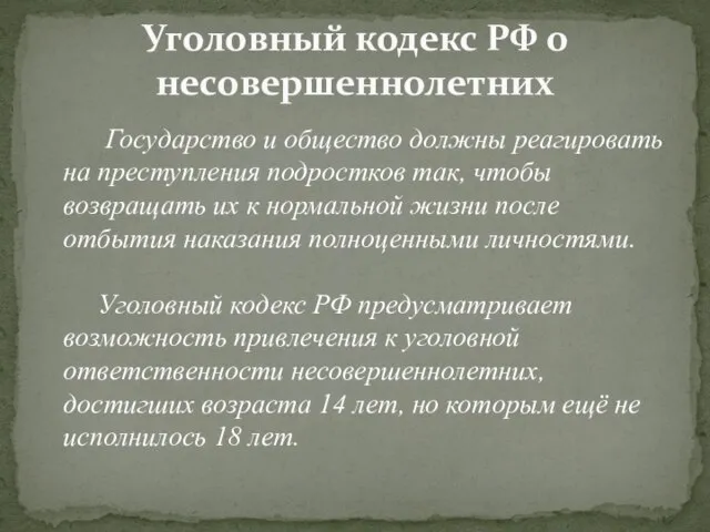 Государство и общество должны реагировать на преступления подростков так, чтобы возвращать