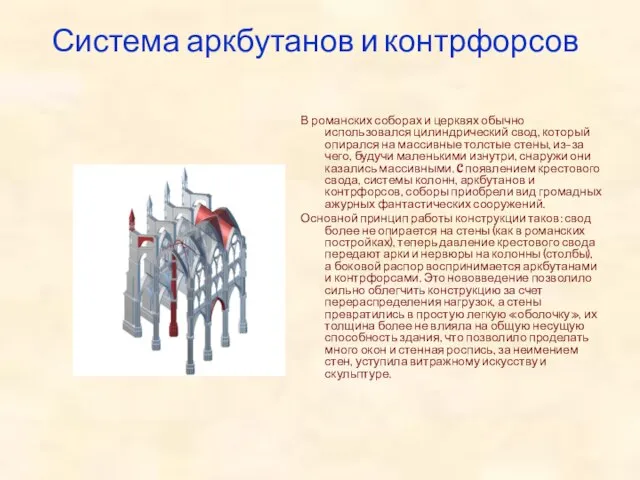 Система аркбутанов и контрфорсов В романских соборах и церквях обычно использовался