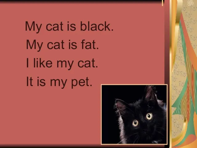 I My cat is black. My cat is fat. I like