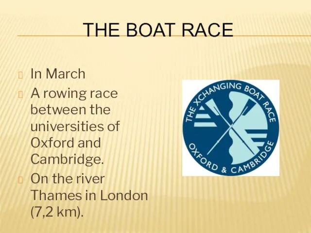 The Boat Race In March A rowing race between the universities