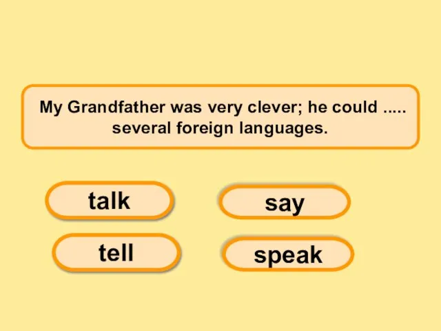 My Grandfather was very clever; he could ..... several foreign languages. say tell speak talk