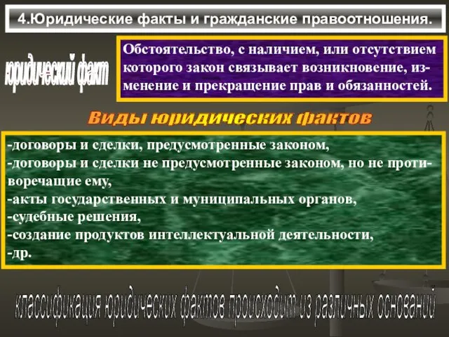 4.Юридические факты и гражданские правоотношения. юридический факт Обстоятельство, с наличием, или