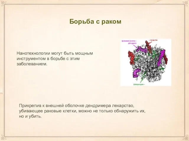 Прикрепив к внешней оболочке дендримера лекарство, убивающее раковые клетки, можно не