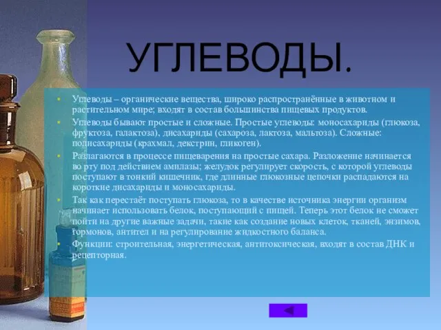 УГЛЕВОДЫ. Углеводы – органические вещества, широко распространённые в животном и растительном