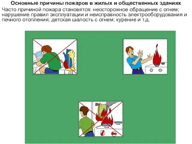 Основные причины пожаров в жилых и общественных зданиях Часто причиной пожара