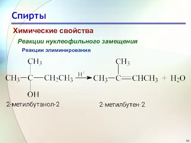 Спирты Химические свойства Реакции нуклеофильного замещения Реакции элиминирования