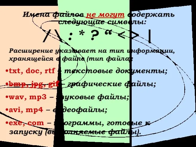 Имена файлов не могут содержать следующие символы: / \ : *