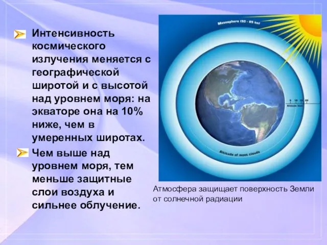 Интенсивность космического излучения меняется с географической широтой и с высотой над