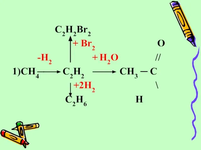 C2H2Br2 + Br2 О -H2 + H2O // 1)CH4 C2H2 CH3