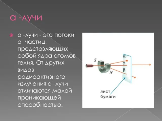  -лучи  -лучи - это потоки  -частиц, представляющих собой