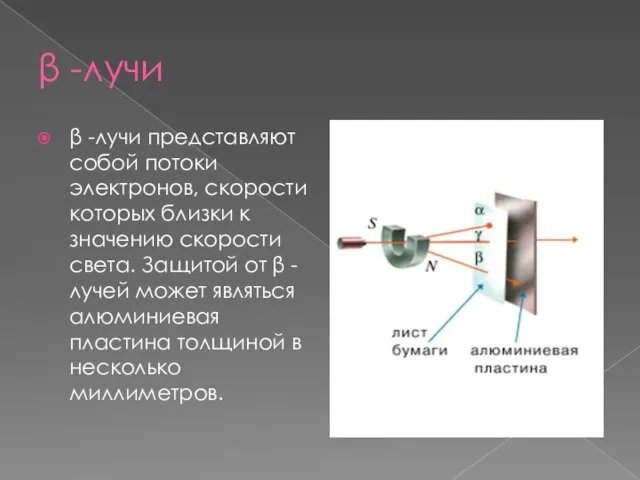  -лучи  -лучи представляют собой потоки электронов, скорости которых близки