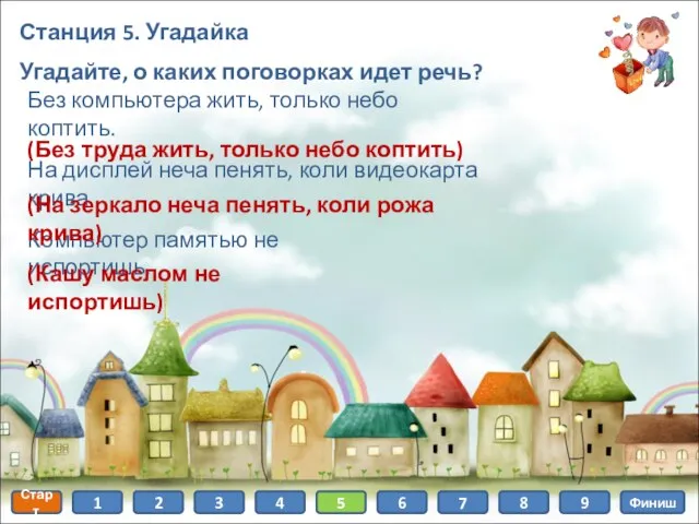 Станция 5. Угадайка Угадайте, о каких поговорках идет речь? Компьютер памятью