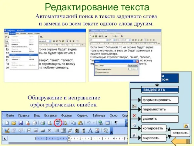 Редактирование текста Автоматический поиск в тексте заданного слова и замена во