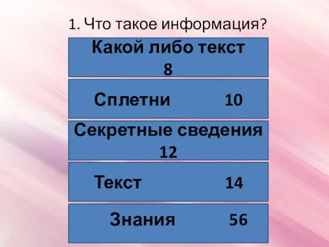 1. Что такое информация? Какой либо текст 8 Сплетни 10 Секретные