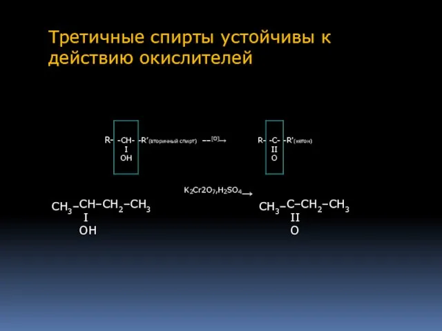 Третичные спирты устойчивы к действию окислителей.