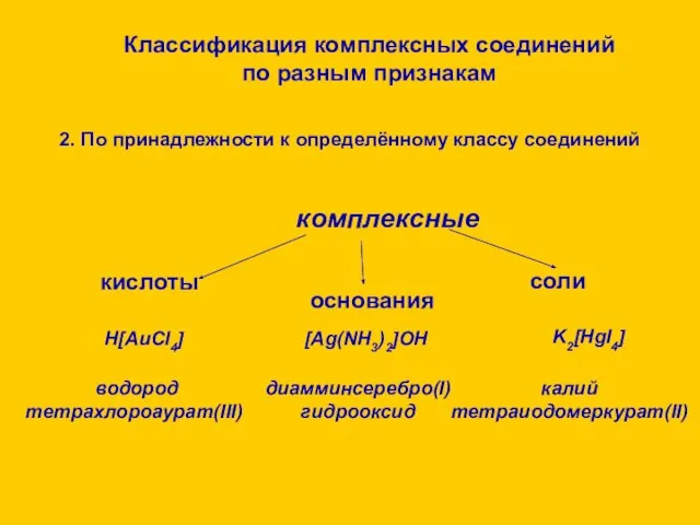 2. По принадлежности к определённому классу соединений комплексные диамминсеребро(I) гидрооксид кислоты