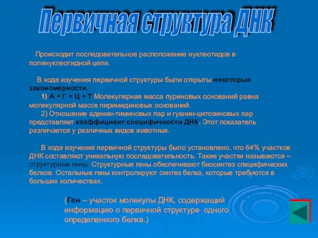 Происходит последовательное расположение нуклеотидов в полинуклеотидной цепи. В ходе изучения первичной