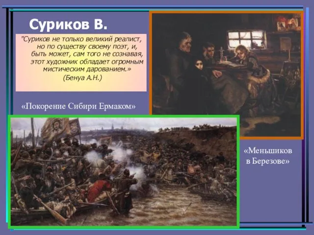 Суриков В. "Суриков не только великий реалист, но по существу своему