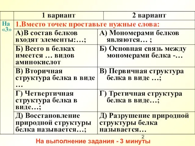 На выполнение задания - 3 минуты