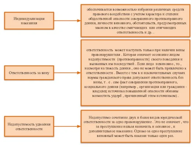 Ответственность за вину Недопустимость удвоения ответственности Индивидуализация наказания обеспечивается возможностью избрания