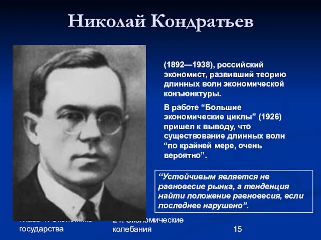 Глава 4. Экономика государства 24. Экономические колебания Николай Кондратьев (1892—1938), российский