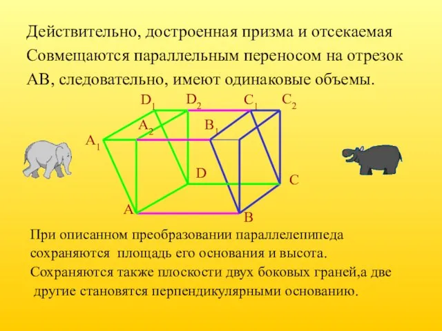 Действительно, достроенная призма и отсекаемая Совмещаются параллельным переносом на отрезок AB,