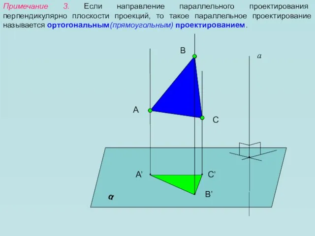 Примечание 3. Если направление параллельного проектирования перпендикулярно плоскости проекций, то такое