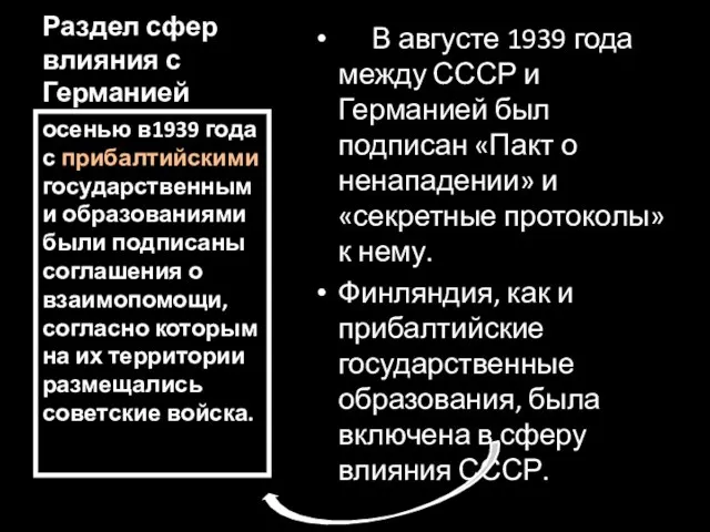 Раздел сфер влияния с Германией В августе 1939 года между СССР