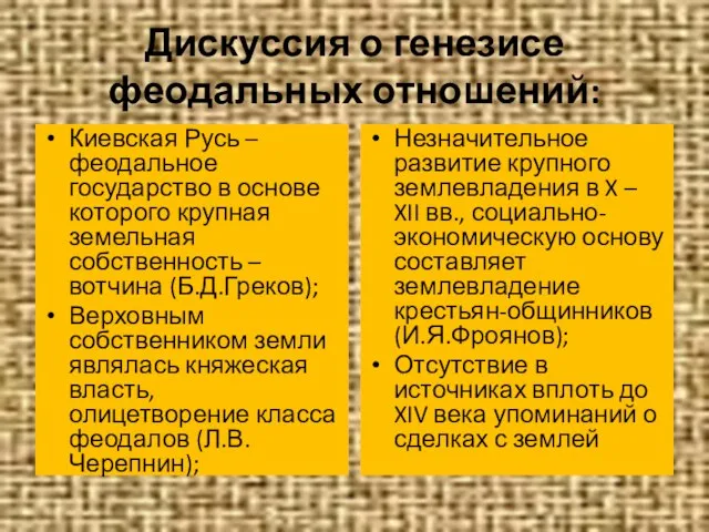 Дискуссия о генезисе феодальных отношений: Киевская Русь – феодальное государство в