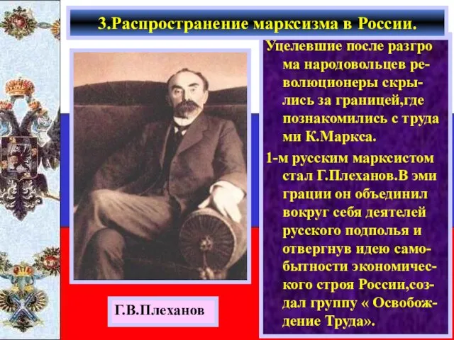 Уцелевшие после разгро ма народовольцев ре-волюционеры скры-лись за границей,где познакомились с