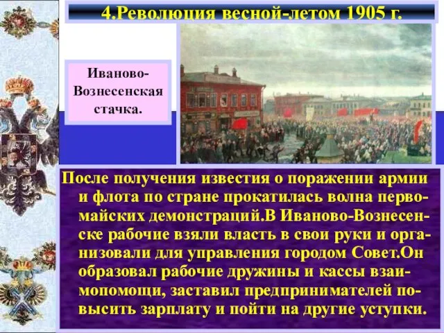 Иваново- Вознесенская стачка. После получения известия о поражении армии и флота