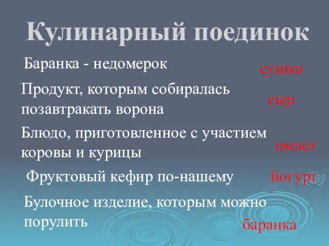 Кулинарный поединок Баранка - недомерок сушка Продукт, которым собиралась позавтракать ворона