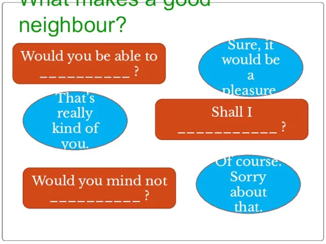 What makes a good neighbour? Would you be able to __________