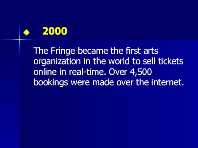 2000 The Fringe became the first arts organization in the world