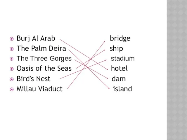 Burj Al Arab bridge The Palm Deira ship The Three Gorges