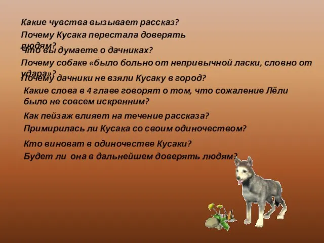 Какие чувства вызывает рассказ? Почему Кусака перестала доверять людям? Что вы