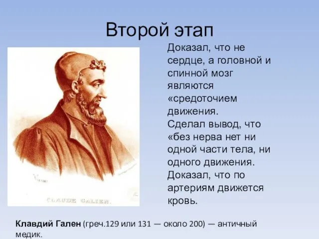 Второй этап Доказал, что не сердце, а головной и спинной мозг