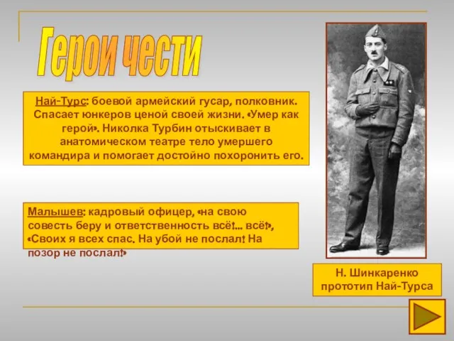 Герои чести Н. Шинкаренко прототип Най-Турса Най-Турс: боевой армейский гусар, полковник.