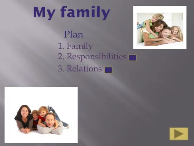 My family Plan 1. Family 2. Responsibilities 3. Relations