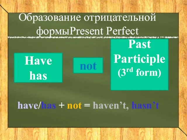 Образование отрицательной формыPresent Perfect Have has not Past Participle (3rd form)