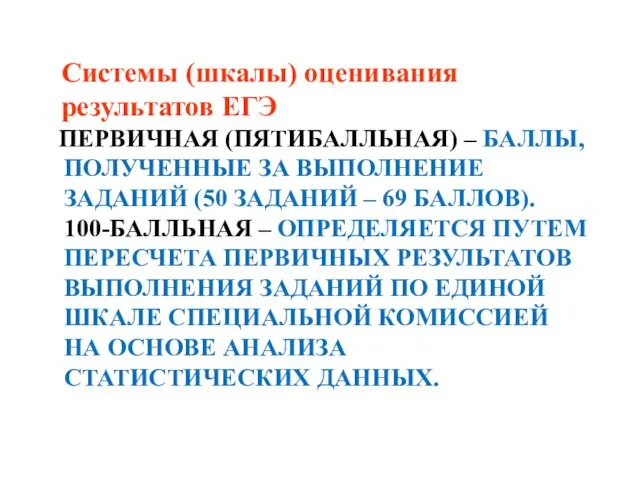 ПЕРВИЧНАЯ (ПЯТИБАЛЛЬНАЯ) – БАЛЛЫ, ПОЛУЧЕННЫЕ ЗА ВЫПОЛНЕНИЕ ЗАДАНИЙ (50 ЗАДАНИЙ –