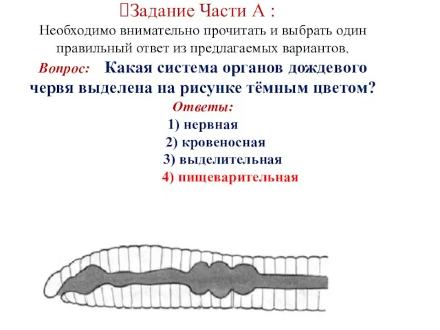 Задание Части А : Необходимо внимательно прочитать и выбрать один правильный