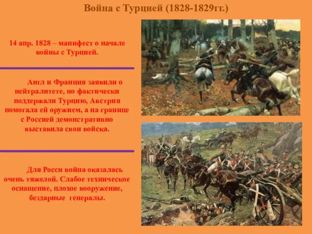 Война с Турцией (1828-1829гг.) 14 апр. 1828 – манифест о начале