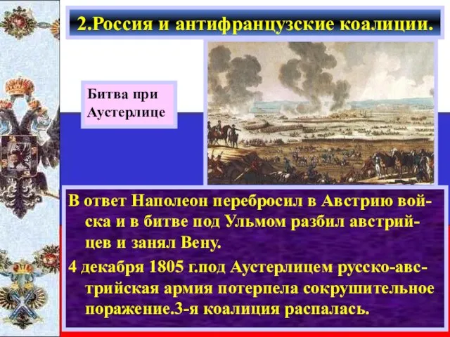 В ответ Наполеон перебросил в Австрию вой-ска и в битве под