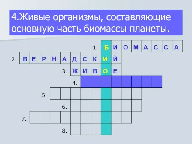 4.Живые организмы, составляющие основную часть биомассы планеты.