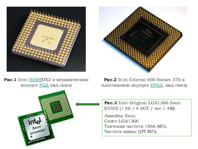 Рис.1 Intel 80486DX2 в керамическом корпусе PGA вид снизу Рис.2 Intel