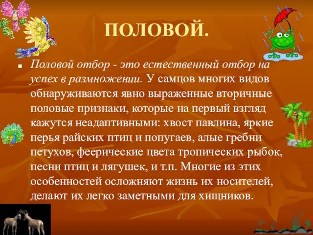 ПОЛОВОЙ. Половой отбор - это естественный отбор на успех в размножении.