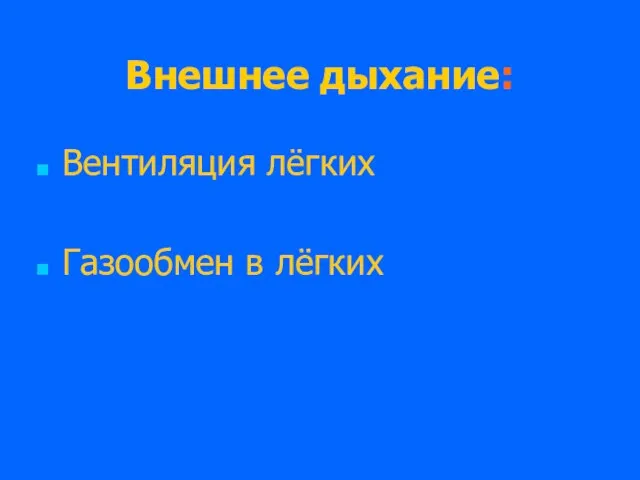 Внешнее дыхание: Вентиляция лёгких Газообмен в лёгких