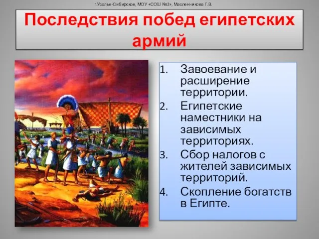 Последствия побед египетских армий Завоевание и расширение территории. Египетские наместники на